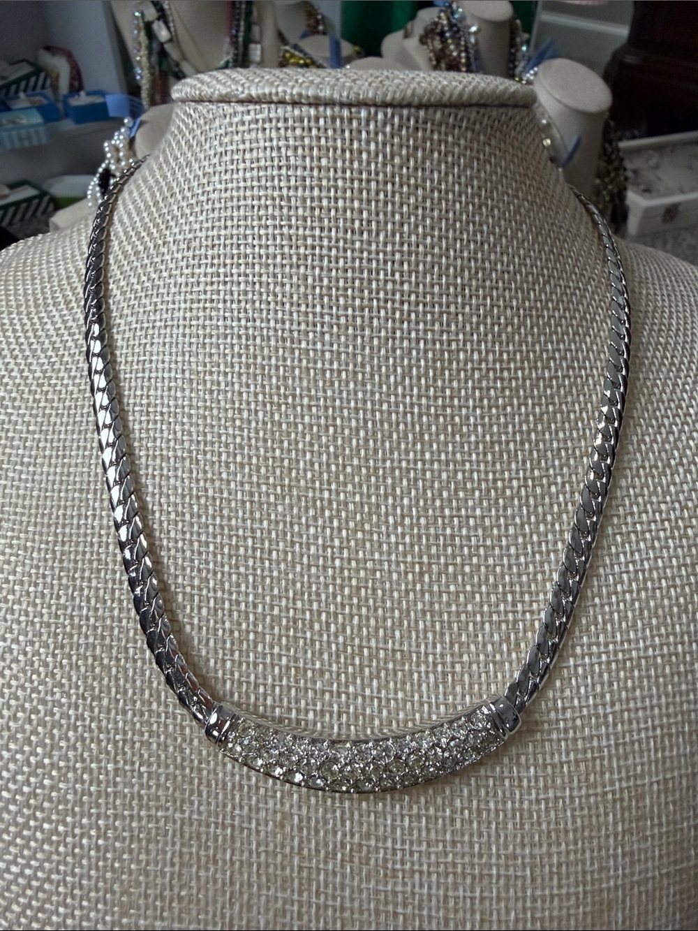 Dior Silver Crystal Pavé Curve Necklace